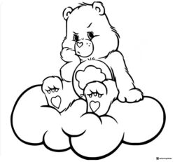 Grumpy Care Bear Coloring Page sitting on a cloud