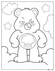 Grumpy Care Bear Coloring Page with a rain cloud and hearts