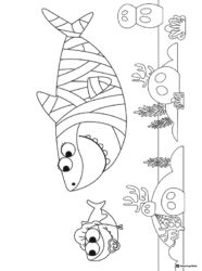 Halloween Baby Shark coloring page one dressed as a mummy
