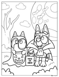 Halloween Bluey Coloring Page with Trick or Treat Outfits