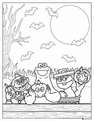 Halloween Coloring Page with Count Cookie Monster Oscar bats