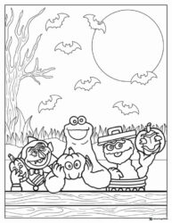 Halloween Coloring Page with Sesame Street characters