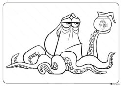 Hank holding Dory in a coffee pot coloring page