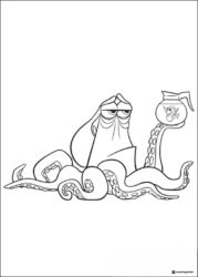 Hank holding Dory in coffee pot coloring sheet