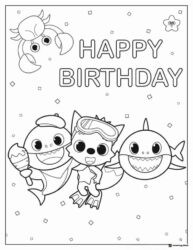 Happy Birthday coloring page with Baby Shark and Pinkfong
