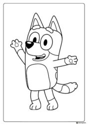 Happy Bluey Coloring Page with Arms Raised in Joyful Pose