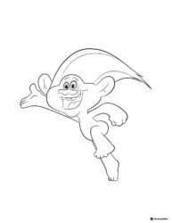 Happy Branch Trolls character jumping coloring page