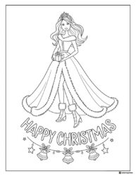 Happy Christmas Barbie Coloring Page with a Gift