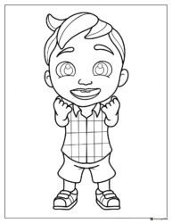 Happy Cocomelon boy in plaid shirt coloring sheet