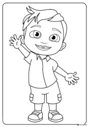 Happy Cocomelon boy waving coloring sheet