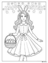 Happy Easter Barbie Coloring Page with Bunny Ears