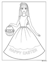 Happy Easter Barbie Coloring Page with Egg Basket
