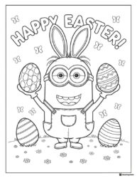 Happy Easter Minion with Eggs Coloring Page