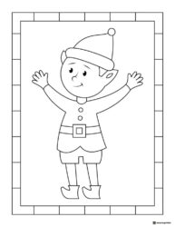 Happy Elf Coloring Page in a Border