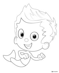 Happy Gil Bubble Guppy swimming coloring page