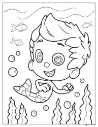 Happy Gil Bubble Guppy underwater with fish coloring page