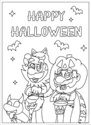 Happy Halloween Mario and Luigi costumes coloring page