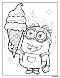 Happy Minion with a large ice cream cone coloring page
