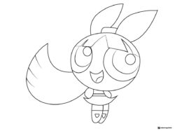 Happy Powerpuff Girl Coloring Page Flying