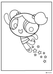Happy Powerpuff Girl Coloring Sheet with Stars