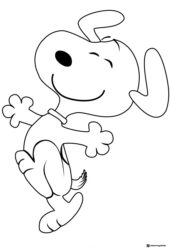 Happy Snoopy dancing coloring page