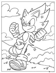 Happy Sonic Coloring Sheet with Stars and Mountain View