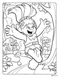Happy Trolls character jumping with two others coloring