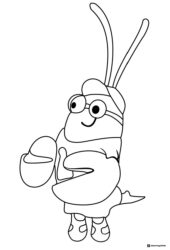 Happy lobster in glasses and a hat holding a basket