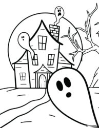 Haunted House with Ghosts Coloring Page