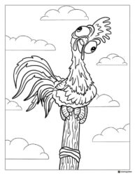 Heihei Coloring Page on a Wooden Totem Pole
