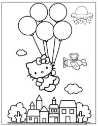 Hello Kitty Balloon Ride City Coloring Page 1