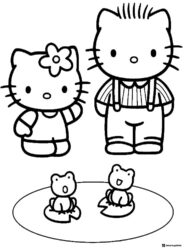 Hello Kitty Daniel and two frogs coloring page 1