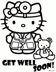 Hello Kitty Doctor Get Well Soon Coloring Page 1