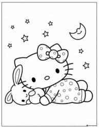 Hello Kitty Sleeping with Bunny Coloring Page