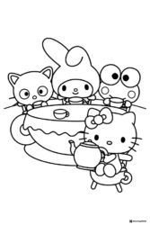 Hello Kitty Tea Party Coloring Page