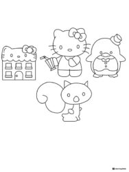 Hello Kitty a house a penguin and a squirrel