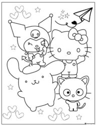 Hello Kitty and Friends with Hearts Coloring Page 1