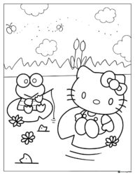 Hello Kitty and Keroppi Fishing Coloring Page