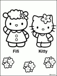 Hello Kitty and Mimmy on a swing set coloring page 1