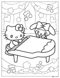 Hello Kitty and My Melody playing piano coloring page