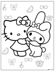 Hello Kitty and My Melody with Fruit Coloring Page
