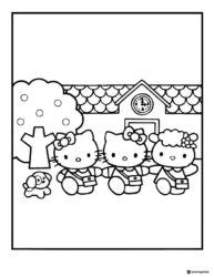 Hello Kitty and friends going to school coloring page