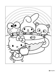 Hello Kitty and friends having a tea party