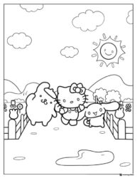 Hello Kitty and friends in a field coloring page