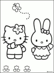 Hello Kitty and friends in school uniforms coloring page 1