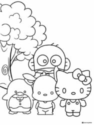 Hello Kitty and friends outdoors coloring page 1