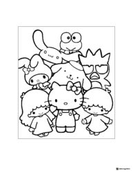 Hello Kitty and friends together coloring page 1