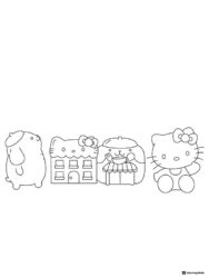 Hello Kitty and friends with buildings coloring page 1