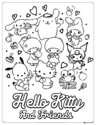 Hello Kitty and friends with sweets coloring sheet 1