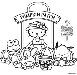 Hello Kitty at a pumpkin patch coloring page 1